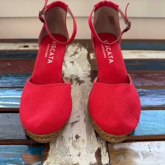 Red Espadrille Wedges with Ankle Strap - Picture 7 of 7